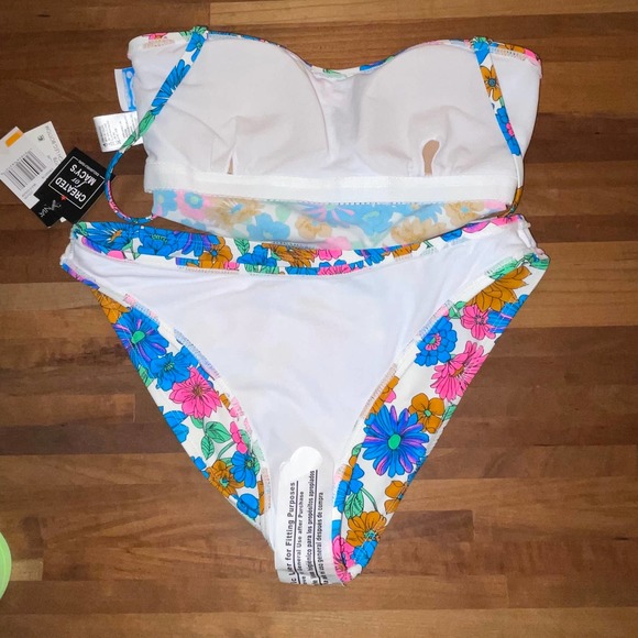 California Waves 3 piece bikini set, floral / green Small - Picture 6 of 12